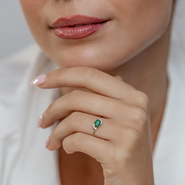 Natural Emerald and Diamond Ring in 9ct Yellow Gold