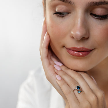 Aquamarine, London Blue Topaz and Diamond Ring in 9ct White Gold