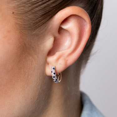 Natural Blue Sapphire and 1/4 Carat Diamond Hoop Earring in 9ct Yellow Gold