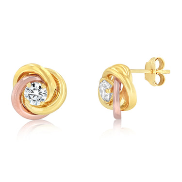 Cubic Zirconia Knot Stud Earrings in 9ct 2 Tone Gold