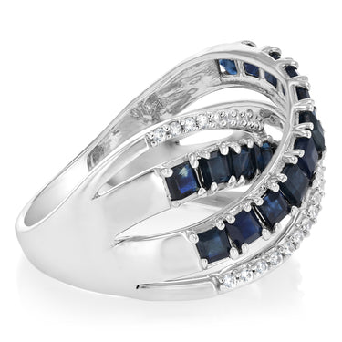 2.80 Carat Natural Blue Sapphire and White Zirconia Ring in Sterling Silver