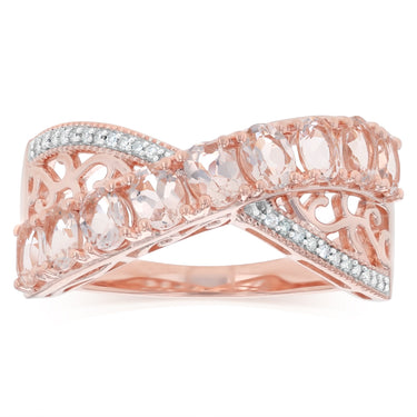 1.40 Carat Morganite and Diamond Ring in Rose Gold Plated Sterling Silver