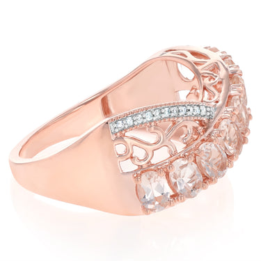 1.40 Carat Morganite and Diamond Ring in Rose Gold Plated Sterling Silver