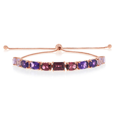 Rhodolite and Pink Amethyst Bolo Bracelet in Rose Gold Plated Sterling Sterling
