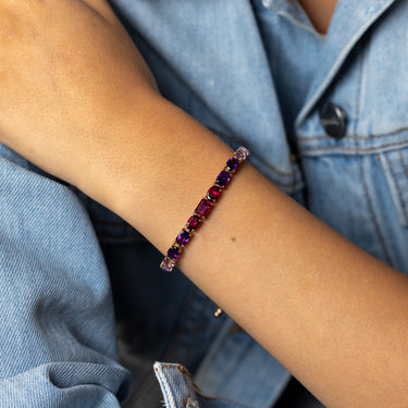 Rhodolite and Pink Amethyst Bolo Bracelet in Rose Gold Plated Sterling Sterling