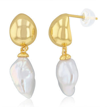 Keshi Pearl Drop Earrings in Gold Plated Sterling Silver