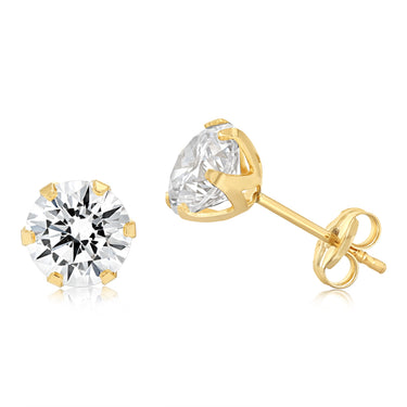Cubic Zirconia 6mm Stud Earrings in 9ct Yellow Gold