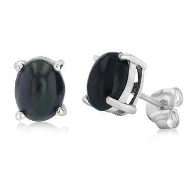 Black Opal Stud Earrings in Sterling Silver