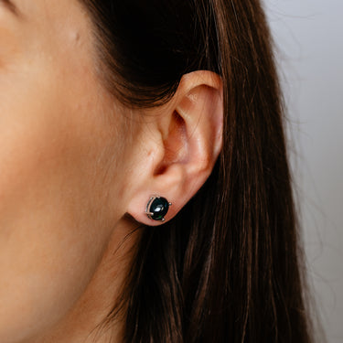 Black Opal Stud Earrings in Sterling Silver