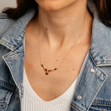 Garnet and Natural Diamond Necklace in 9ct Yellow Gold