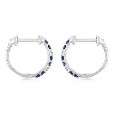 Natural Blue Sapphire and Diamonds Hoop Earrings in 9ct White Gold
