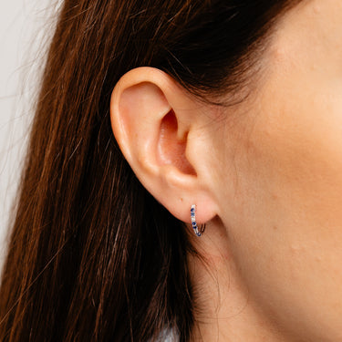 Natural Blue Sapphire and Diamonds Hoop Earrings in 9ct White Gold