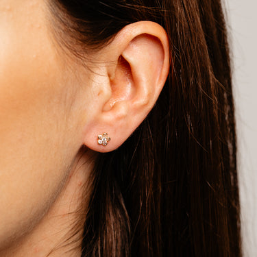 Cubic Zirconia Flower Earrings in 9ct Yellow Gold