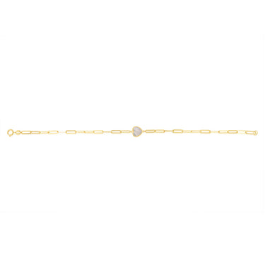 Mother of Pearl Heart Paperclip Bracelet in 9ct Yellow Gold