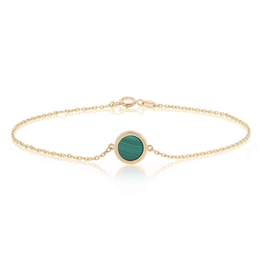 Malachite Disc Adjustable 19cm Bracelet in 9ct Yellow Gold