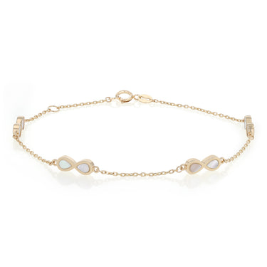 Mother of Pearl Infinity Adjustable 19cm Bracelet in 9ct Yellow Gold