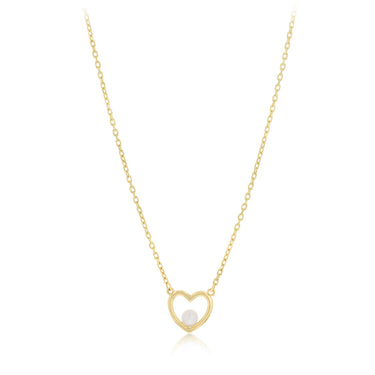 Pearl Heart Adjustable 45cm Necklace in 9ct Yellow Gold
