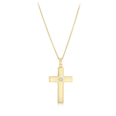 Cubic Zirconia Plain Cross Pendant in 9ct Yellow Gold