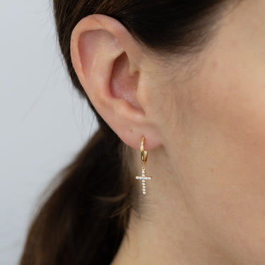 Cubic Zirconia Cross Drop Earrings in 9ct Yellow Gold