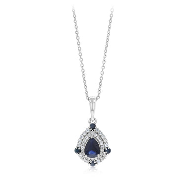 Natural Blue Sapphire and White Cubic Zirconia Pendant on Adjustable 50cm Chain in Sterling Silver
