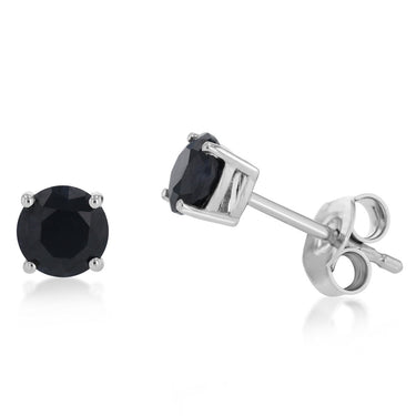 Natural Black Sapphire Stud Earrings in Sterling Silver