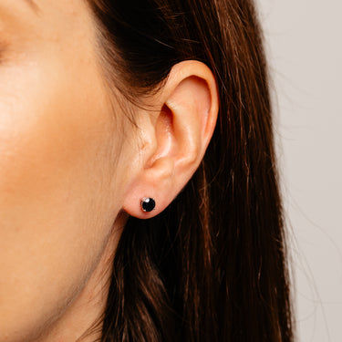 Natural Black Sapphire Stud Earrings in Sterling Silver