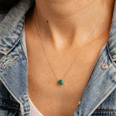 Natural Emerald Pendant on 45cm Chain in Sterling Silver