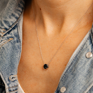 Natural Black Sapphire Pendant on 45cm Chain in Sterling Silver