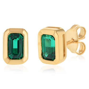 Created Emerald Stud Earrings in 9ct Yellow Gold