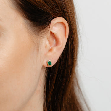 Created Emerald Stud Earrings in 9ct Yellow Gold