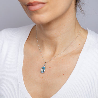 Natural Sky Blue Topaz & Small Diamonds Pendant in Sterling Silver