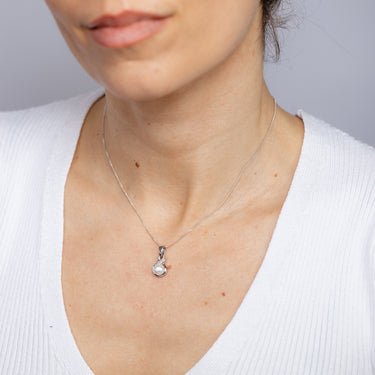 Fresh Water Pearl & Small Diamond Pendant in Sterling Silver
