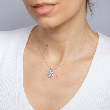 Natural Sky Blue Topaz & Small Diamond Pendant in Sterling Silver