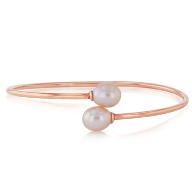 Pink Rice Pearl Bangle in Rose Gold Plated Sterling Silver