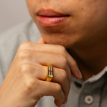 Natural Ruby Gents Ring in Gold Plated Sterling Silver