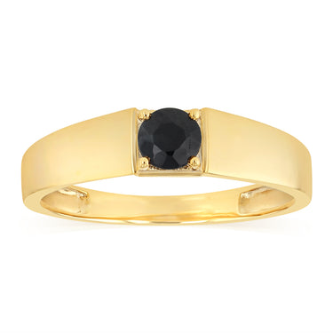 Natural Black Sapphire Gents Ring in Gold Plated Sterling Silver