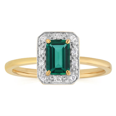 Created Emerald and Diamond Ring in Gold Plated Sterling Silver