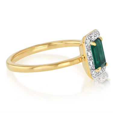 Created Emerald and Diamond Ring in Gold Plated Sterling Silver