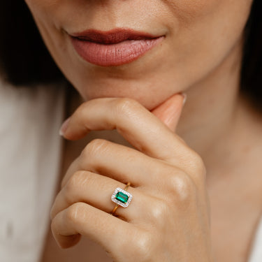 Created Emerald and Diamond Ring in Gold Plated Sterling Silver