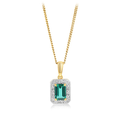 Created Emerald and Diamond Pendant in Gold Plated Sterling Silver