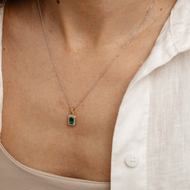 Created Emerald and Diamond Pendant in Gold Plated Sterling Silver