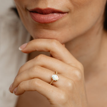 Created Opal and Diamond Ring in Gold Plated Silver
