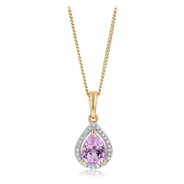 Created Pink Sapphire and 1/10 Carat Diamond Pendant in 9ct Yellow Gold