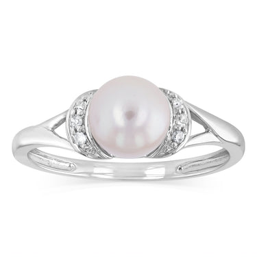 Pearl & Diamond Ring in Sterling Silver
