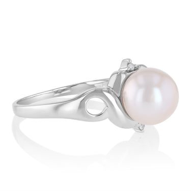 Pearl & Diamond Ring in Sterling Silver