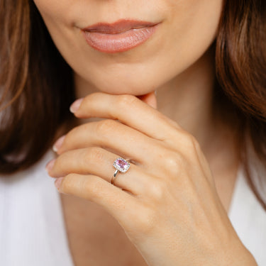 Created Pink Sapphire and Diamond Ring in Sterling Silver