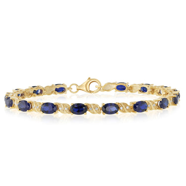 Created Sapphire and 1/10 Carat Diamond 17cm Bracelet in Gold Plated Sterling Silver