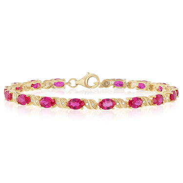 Created Ruby and 1/10 Carat Diamond 17cm Bracelet in Gold Plated Sterling Silver