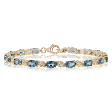 London Blue Topaz and 1/10 Carat Diamond 17cm Bracelet in Gold Plated Sterling Silver