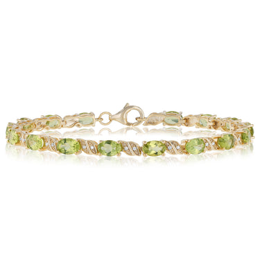 Peridot and 1/10 Carat Diamond 17cm Bracelet in Gold Plated Sterling Silver